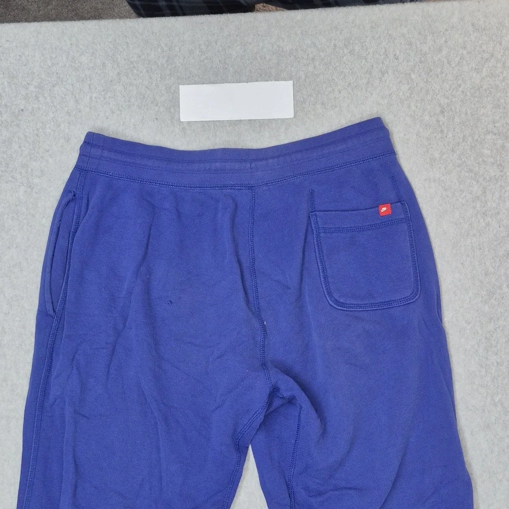 Nike Men Pants L Blue Embroidered Sweatpants Fleece Joggers READ
